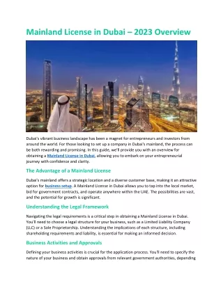 Mainland License in Dubai – 2023 Overview