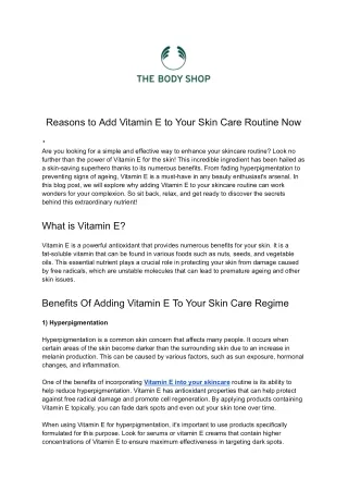 Reasons to Add Vitamin E to Your Skin Care Routine Now