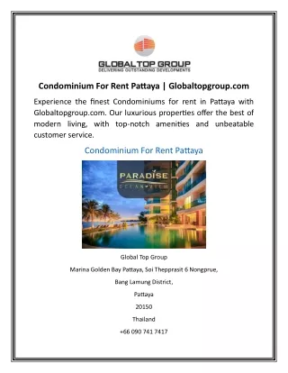 Condominium For Rent Pattaya  Globaltopgroup.com