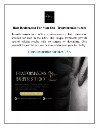 Hair Restoration For Men Usa  Transformasons.com