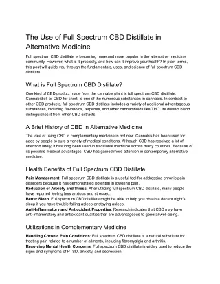 The Use of Full Spectrum CBD Distillate in Alternative Medicine