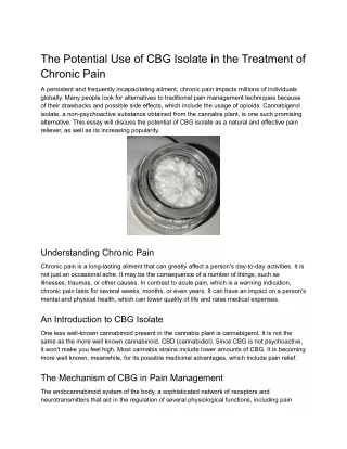 The Potential Use of CBG Isolate in the Treatment of Chronic Pain