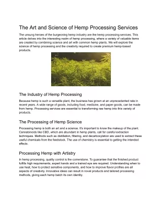 The Art and Science of Hemp Processing Services