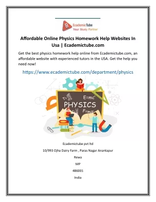 Affordable Online Physics Homework Help Websites In Usa  Ecademictube.com