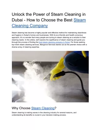 Unlock the Power of Steam Cleaning in Dubai - How to Choose the Best Steam Cleaning Company