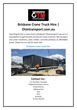 Brisbane Crane Truck Hire Otmtransport.com