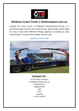 Brisbane Crane Trucks  Otmtransport.com