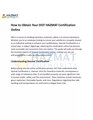 How to Obtain Your DOT HAZMAT Certification Online