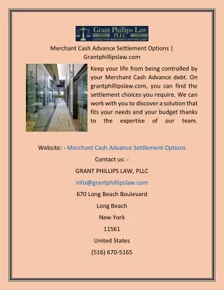 Merchant Cash Advance Settlement Options  Grantphillipslaw