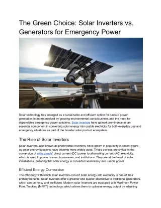 The Green Choice: Solar Inverters vs. Generators for Emergency Power