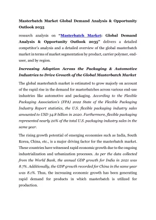 Masterbatch Market Global Demand Analysis & Opportunity Outlook 2035