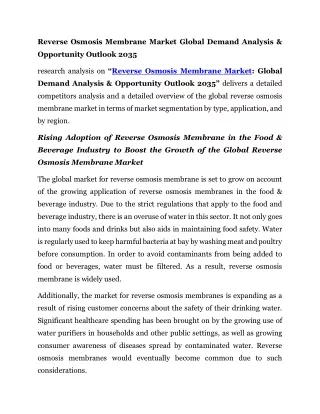 Reverse Osmosis Membrane Market Global Demand Analysis & Opportunity Outlook2035