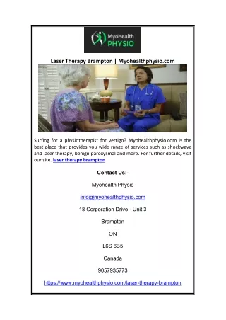 Laser Therapy Brampton | Myohealthphysio.com