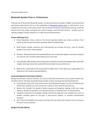 Bluetooth Speaker Price  Performance