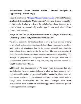 Polyurethane Foam Market Global Demand Analysis & Opportunity Outlook 2035