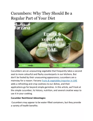 Cucumbers: Why They Should Be a Regular Part of Your Diet