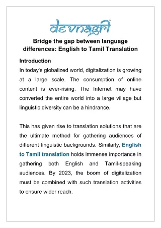 Bridge the gap between language differences: English to Tamil Translation