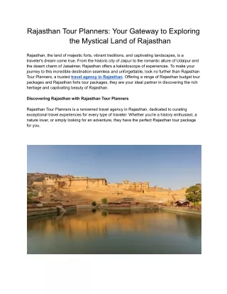 Rajasthan Tour Planners_ Your Gateway to Exploring the Mystical Land of Rajasthan