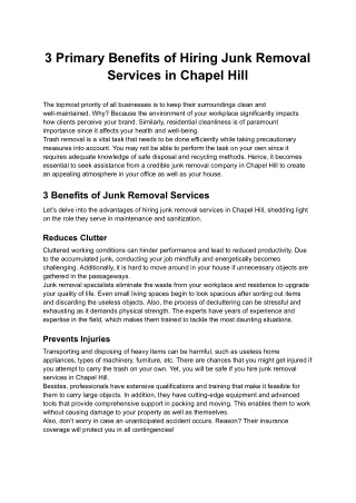 Main Benefits of Hiring Junk Removal Services in Chapel Hill