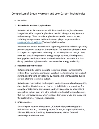 Comparison of Green Hydrogen and Low