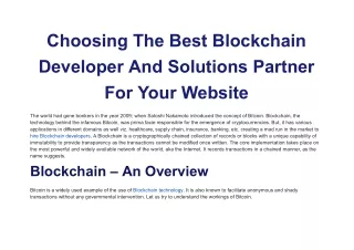 Choosing The Best Blockchain Developer And Solutions Partner For Your Website