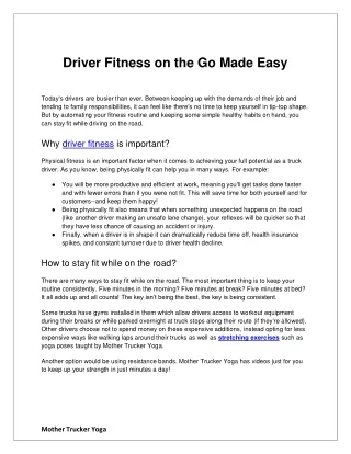 Driver Fitness on the Go Made Easy