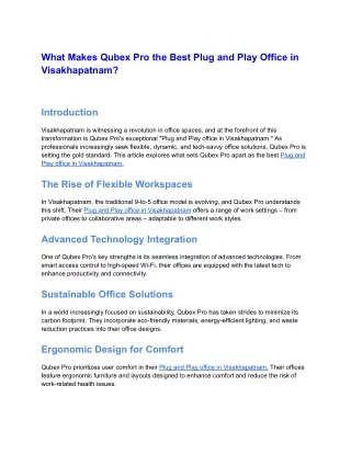 What Makes Qubex Pro the Best Plug and Play Office in Visakhapatnam