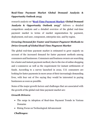 Real-Time Payment Market Global Demand Analysis & Opportunity Outlook 2035