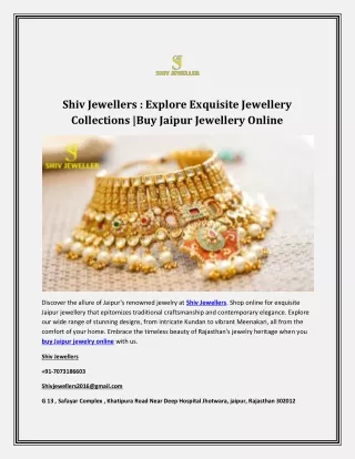 Shiv Jewellers : Explore Exquisite Jewellery Collections |Buy Jaipur Jewellery