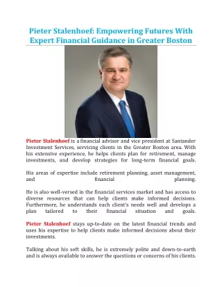 Pieter Stalenhoef: Empowering Futures With Expert Financial Guidance in Greater Boston