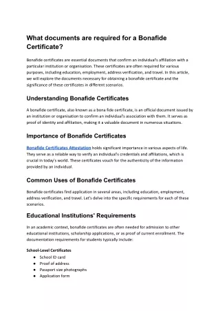 What documents are required for a Bonafide Certificate?