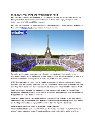 Paris 2024 Previewing the African Hockey Road