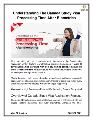 Understanding the Canada Study Visa Processing Time After Biometrics