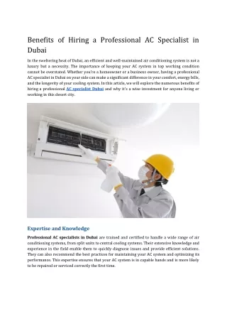 Benefits of Hiring a Professional AC Specialist in Dubai