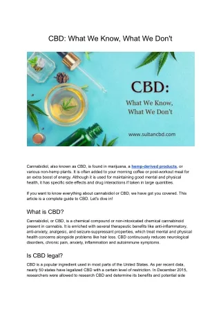 CBD: What We Know, What We Don't