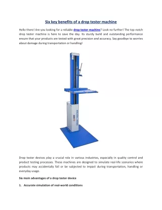 Six key benefits of a drop tester machine