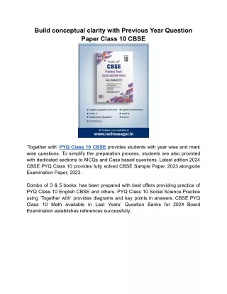 PYQ Class 10 CBSE for building familiarity with Board Exam Pattern 2024