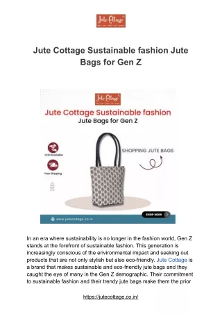 Jute Cottage Sustainable fashion Jute Bags for Gen Z