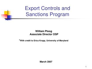 Export Controls and Sanctions Program