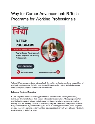 Way for Career Advancement: B Tech Program for Working Professionals