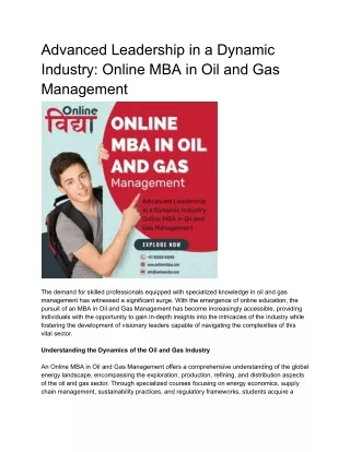 Advanced Leadership in a Dynamic Industry: Online MBA in Oil and Gas Management