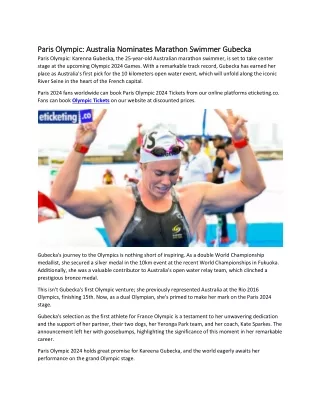 Paris Olympic Australia Nominates Marathon Swimmer Gubecka