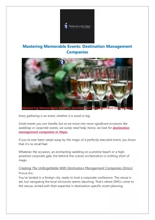 Mastering Memorable Events: Destination Management Companies