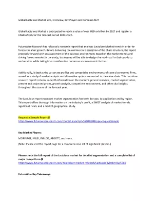 Global Lactulose Market Size, Overview, Key Players and Forecast 2027