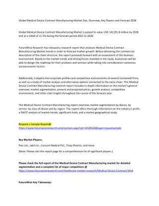 Global Medical Device Contract Manufacturing Market Size, Overview, Key Players