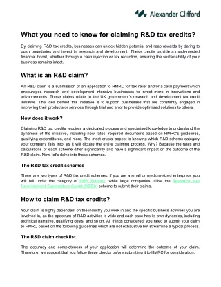 What you need to know for claiming R&D tax credits?