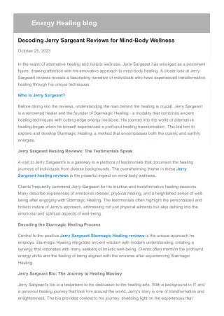 Decoding Jerry Sargeant Reviews for Mind-Body Wellness