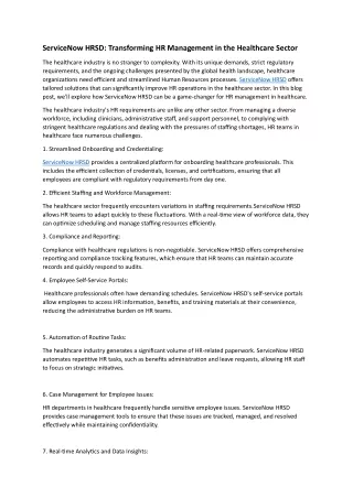 ServiceNow HRSD: Transforming HR Management in the Healthcare Sector 