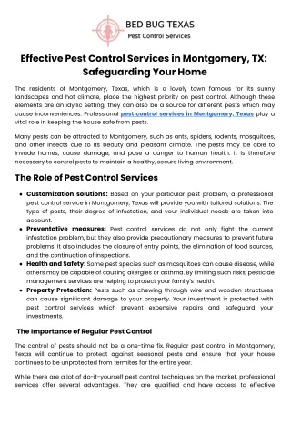 Effective Pest Control Services in Montgomery, TX Safeguarding Your Home