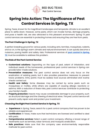 Spring into Action The Significance of Pest Control Services in Spring, TX